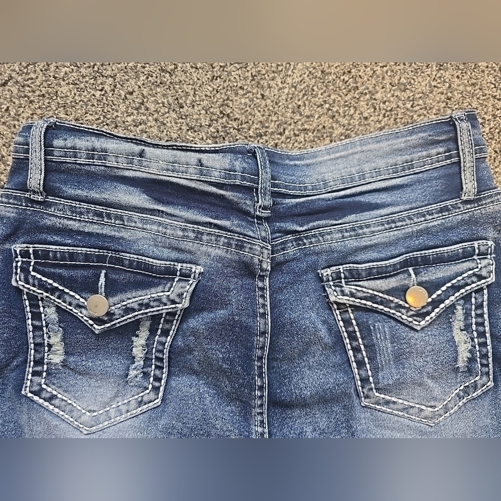 Distressed denim shorts Stars & Stripes Dark Wash High Rise Womens 29 - Picture 8 of 12
